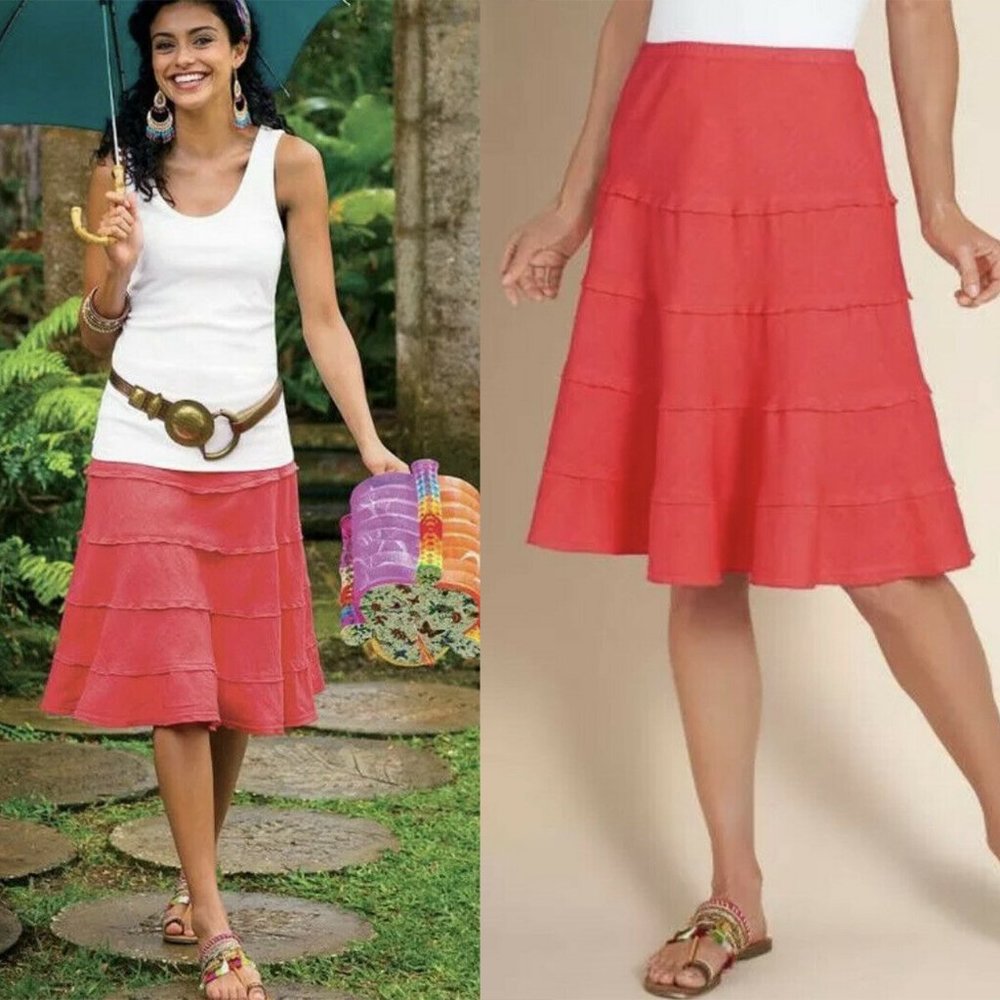 EUC Soft Surroundings Tiered Coral Linen Skirt